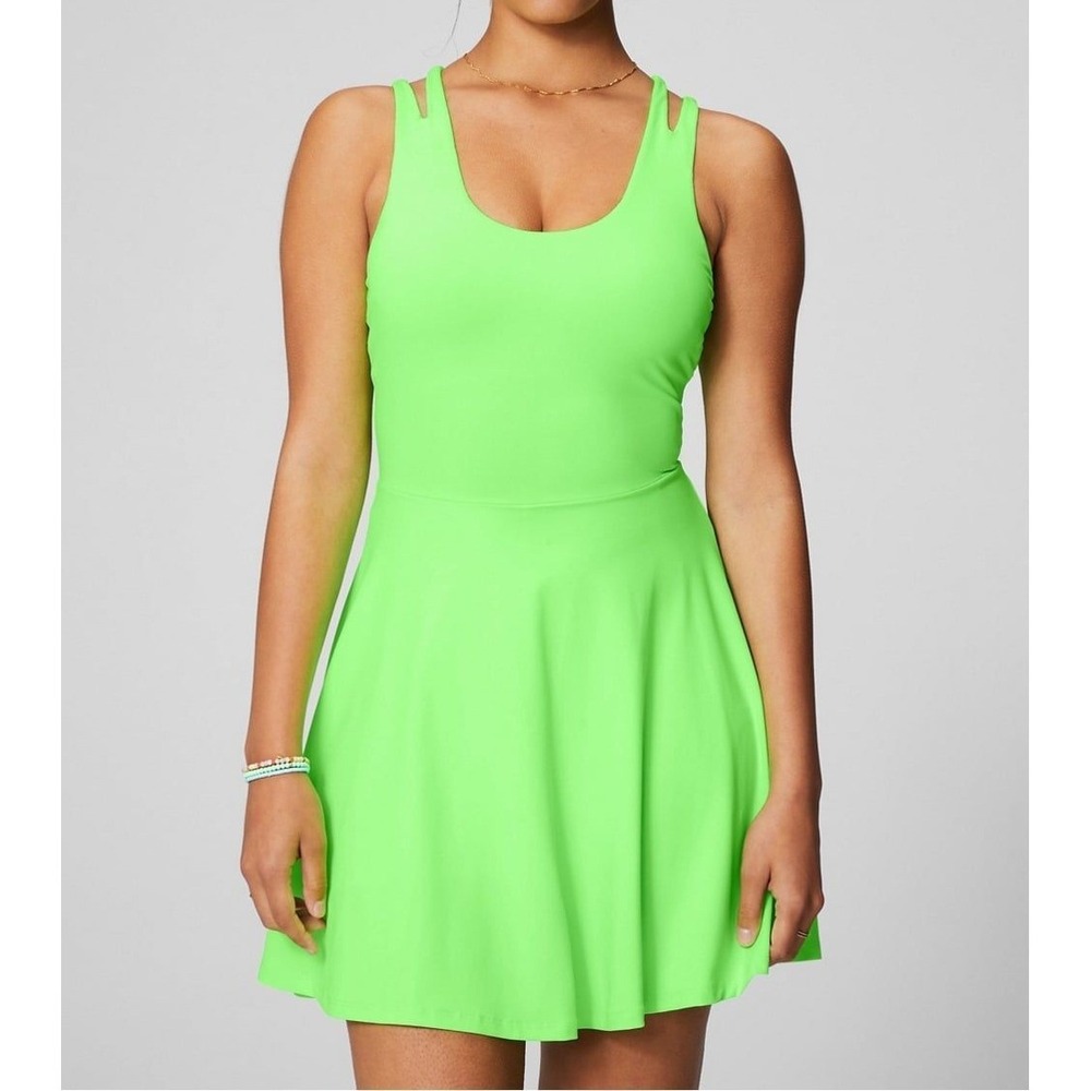 Fabletics Neon Lime Green Active Sports Dress with Built-in Shorts & Pockets XL